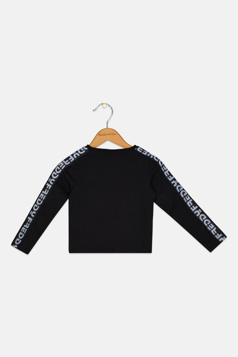 FREDDY Toddlers Girl Round Neck Brand Logo Long Sleeve Tops, Black - Image 2