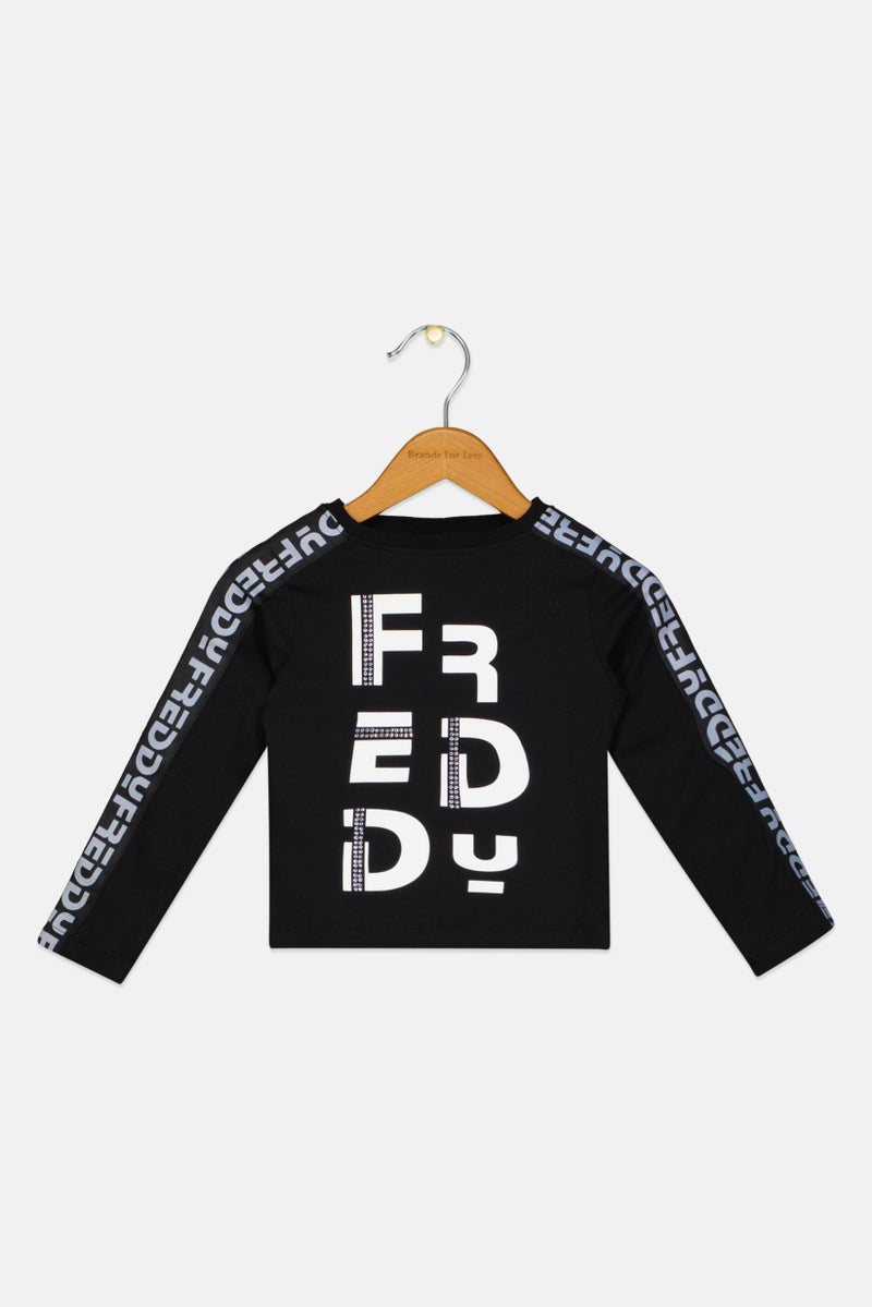 FREDDY Toddlers Girl Round Neck Brand Logo Long Sleeve Tops, Black - Image 1