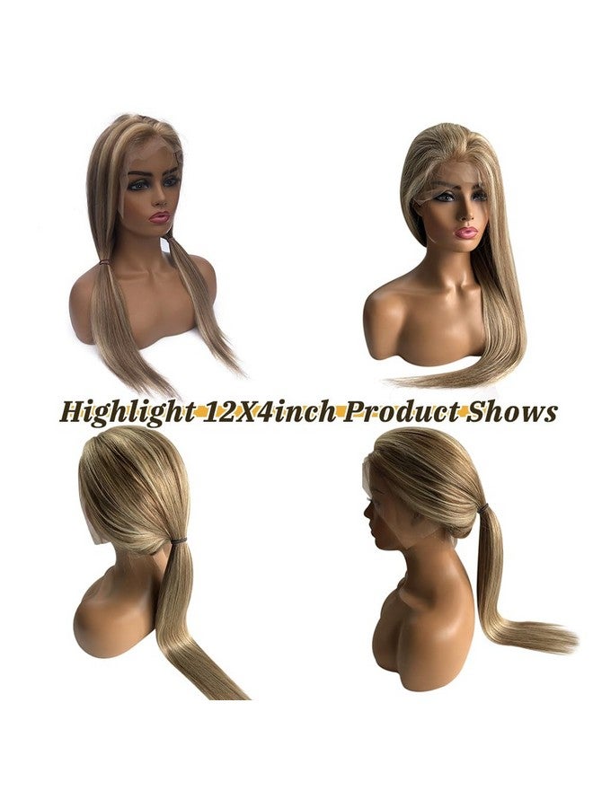 Smavida Highlight Colored 13X4 Lace Closure Straight Human Hair Wigs 20Inch Ombre Golden Brown To Blonde Brazilian 150% Density Glueless Highlights Lace Front Wigs Human Hair Pre Plucked For Women(8/18/60) - Image 5