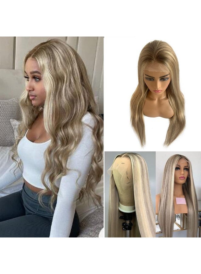 Smavida Highlight Colored 13X4 Lace Closure Straight Human Hair Wigs 20Inch Ombre Golden Brown To Blonde Brazilian 150% Density Glueless Highlights Lace Front Wigs Human Hair Pre Plucked For Women(8/18/60) - Image 1