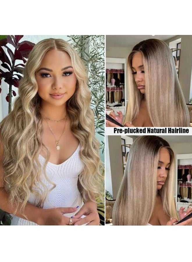 Smavida Highlight Colored 13X4 Lace Closure Straight Human Hair Wigs 20Inch Ombre Golden Brown To Blonde Brazilian 150% Density Glueless Highlights Lace Front Wigs Human Hair Pre Plucked For Women(8/18/60) - Image 2