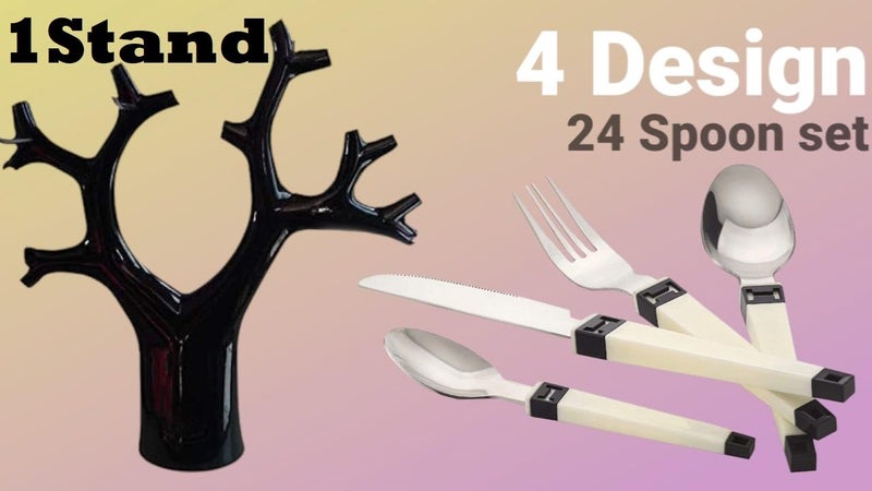 Denique Stainless Steel Fork Table Spoon Tree Cutlery Set, 24-Pieces Spoons Sets with Spoon Stand Holder for Dining Table (Black Tree) - Image 5
