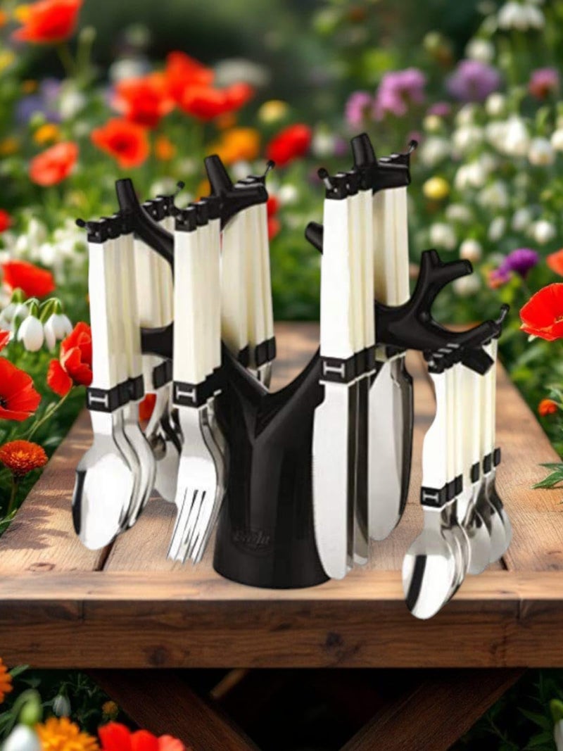 Denique Stainless Steel Fork Table Spoon Tree Cutlery Set, 24-Pieces Spoons Sets with Spoon Stand Holder for Dining Table (Black Tree) - Image 3