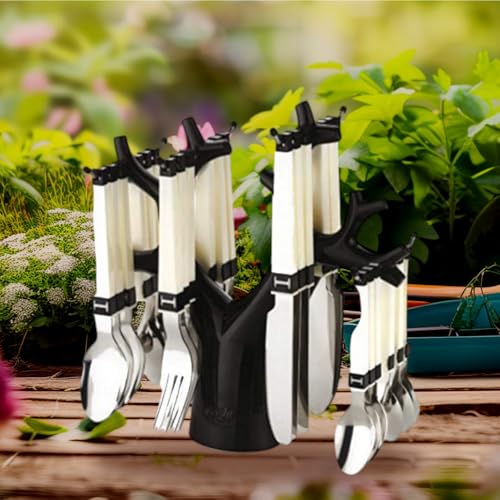 Denique Stainless Steel Fork Table Spoon Tree Cutlery Set, 24-Pieces Spoons Sets with Spoon Stand Holder for Dining Table (Black Tree) - Image 2