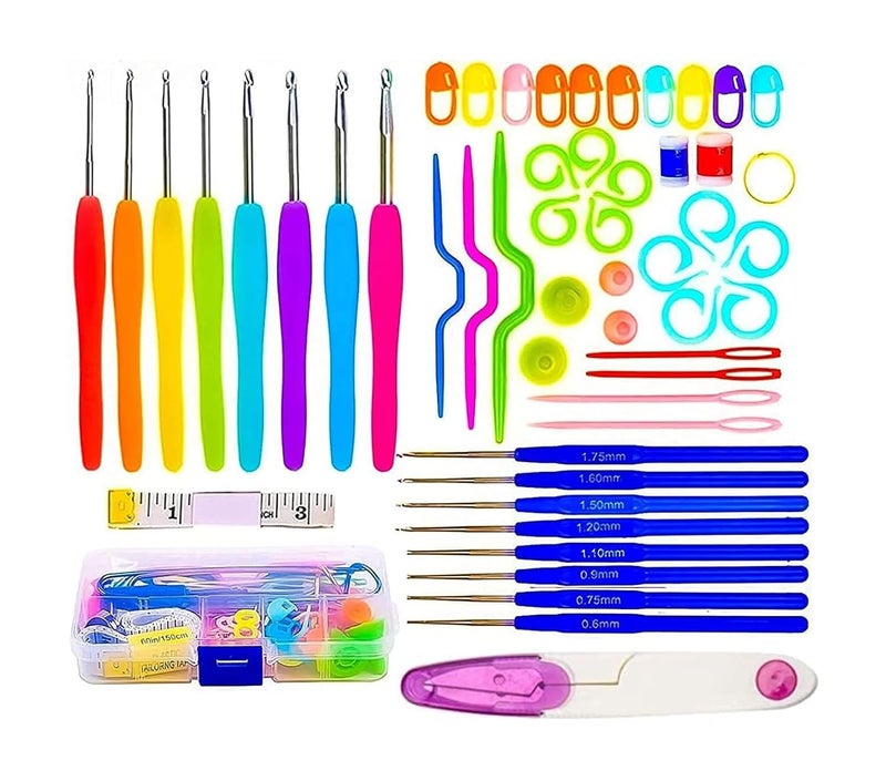 BestUBuy Knitting Crochet Hook Needle Set Ergonomic Sewing Knitting Needle Kit 16Pcs Soft Grip Handles Hooks 06Mm6Mm 1 Tape Measure 3 Tapestry for Hand Knitted Multicolor