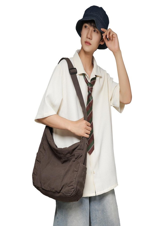 Youjaree Canvas Messenger Tote Bag Large Hobo Crossbody Handbag Casual Shoulder Bag for Women and Men (Coffee) - Image 2