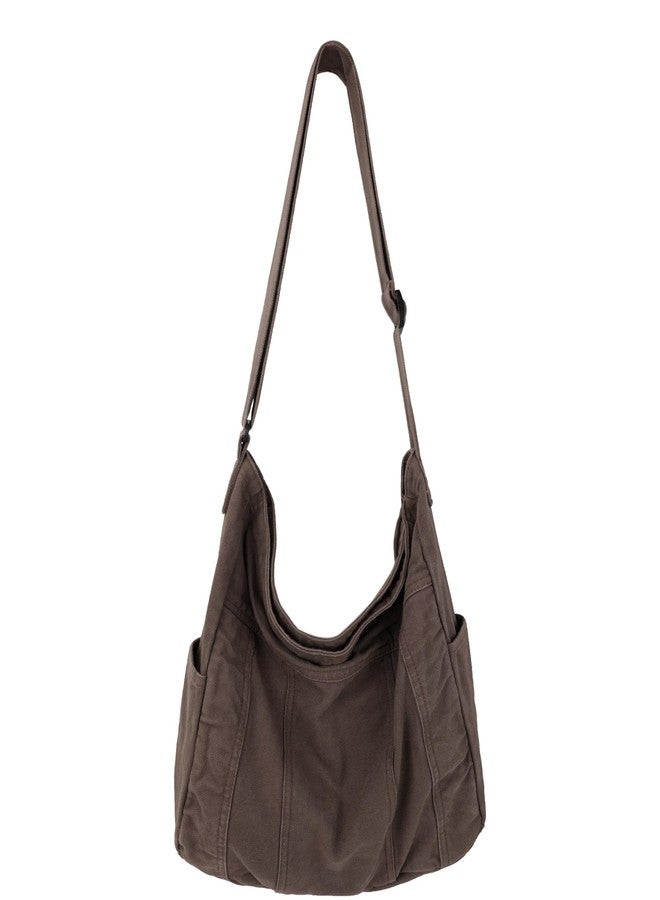 Youjaree Canvas Messenger Tote Bag Large Hobo Crossbody Handbag Casual Shoulder Bag for Women and Men (Coffee) - Image 1
