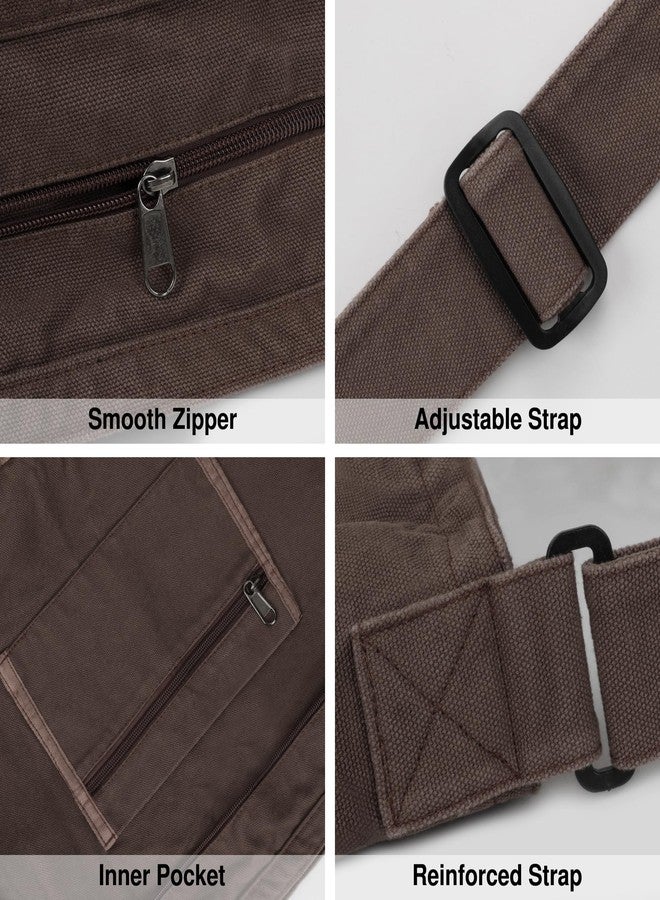 Youjaree Canvas Messenger Tote Bag Large Hobo Crossbody Handbag Casual Shoulder Bag for Women and Men (Coffee) - Image 4