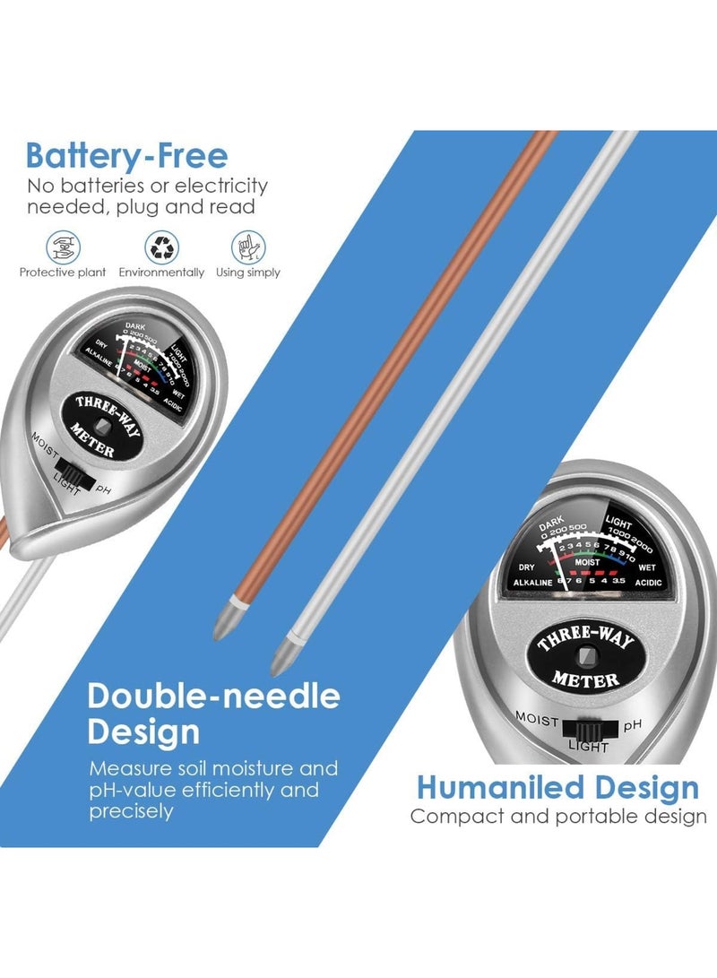 Barakah جهاز قياس حموضة التربة، أداة اختبار رطوبة/ضوء/حموضة 3 في 1 لمجموعات أدوات البستنة، أدوات العناية بالنباتات للحديقة، العشب، المزرعة، الاستخدام الداخلي والخارجي، لا حاجة للبطارية (فضي) - Image 5