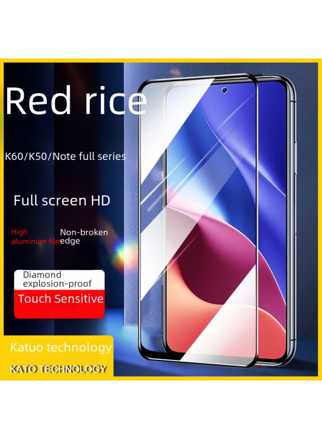 For Red Rice K80 Tempered Film K60 Full Screen Note14 HD K70 Extreme Edition 80pro Sticker K50 Mobile Phone Film-Color:3D Full Screen High Aluminum Super Arc Anti-static Diamond Film [black] [brand For] [single Model 10 PCs, Mixed Batch Will Not Be Shipped]]-Dimensions:Red Rice K40 Game Enhanced Version (red Rice K40 Gaming)  - Image 1