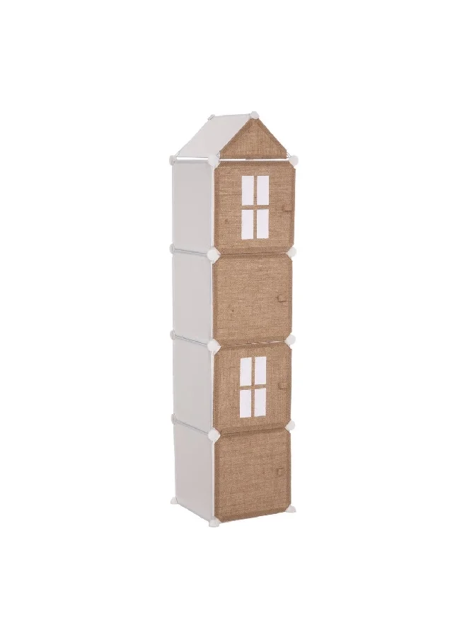atmosphera 4-Compartment Jute and Iron Kids Storage Column Brown and White 140 x 34 x 32 cm 188277