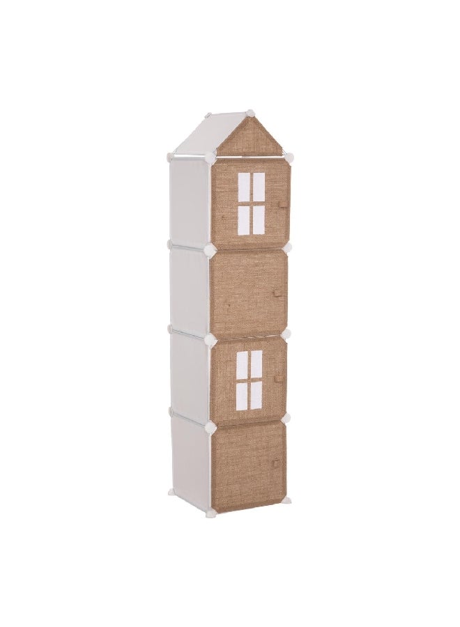 atmosphera 4-Compartment Jute and Iron Kids Storage Column Brown and White 140 x 34 x 32 cm 188277  - Image 1