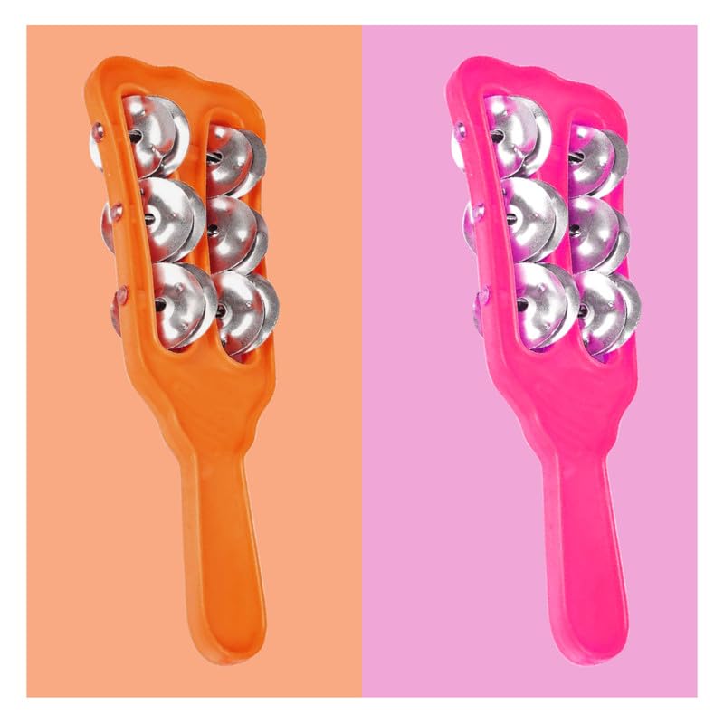 Plastic Majira Three line Music Instrument for kirtan, Bhajan, Mandir aarti (Orange & Pink, Pack of 2)
