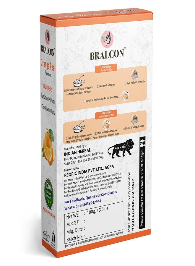 BRALCON Organic Rose Petals, Orange, Kasturi Haldi Powder Combo - 300g(100g x 3 Pack)| Rose Petal Powder, Orange Peel Powder, Kasturi Turmeric Powder for Face Beauty, Brightening & Glowing Skin - Image 5