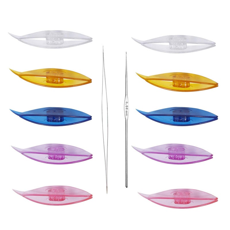 BUTUZE Tatting Shuttle Kit 10 PCS Plastic Tatting Shuttle with Beading Needles Crochet Hooks Knitting Needles Big Eye Needles Tatting Needles for DIY Hand Lacemaking Craft Tool Weave Yarn Set