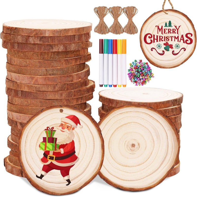 Max Fun Natural Wood Slices 30PCS 3.1-3.5'' Crafts DIY Wooden Christmas Ornaments Unfinished Predrilled Round Wood Circles for Arts and Crafts Centerpieces Holiday Hanging Decorations - Image 1