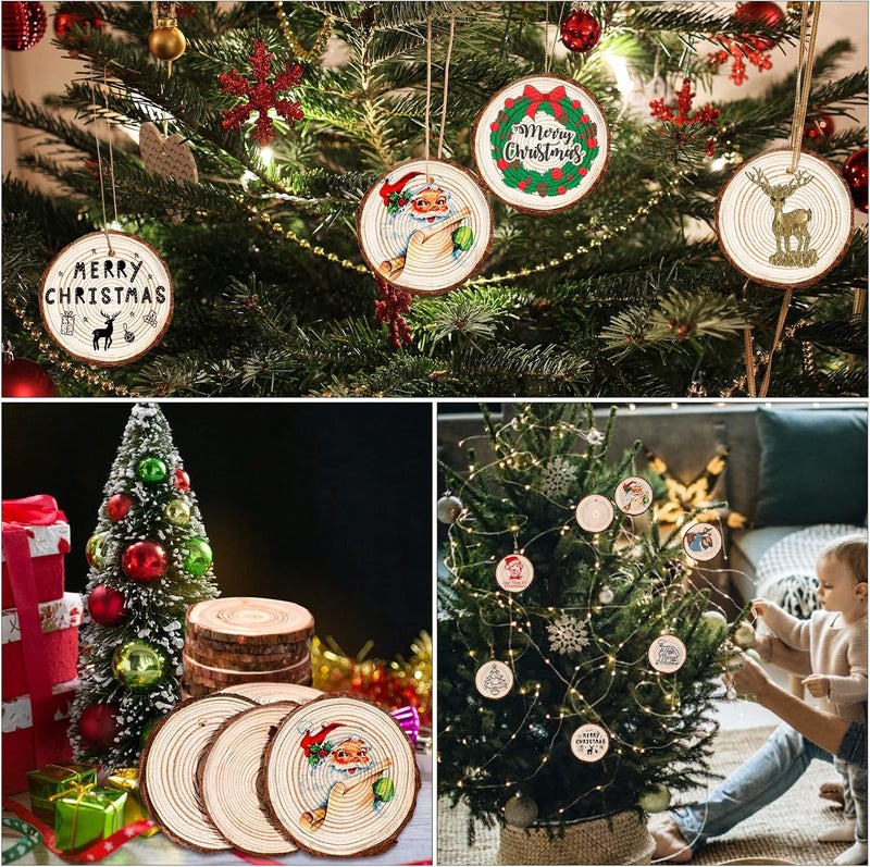 Max Fun Natural Wood Slices 30PCS 3.1-3.5'' Crafts DIY Wooden Christmas Ornaments Unfinished Predrilled Round Wood Circles for Arts and Crafts Centerpieces Holiday Hanging Decorations - Image 4