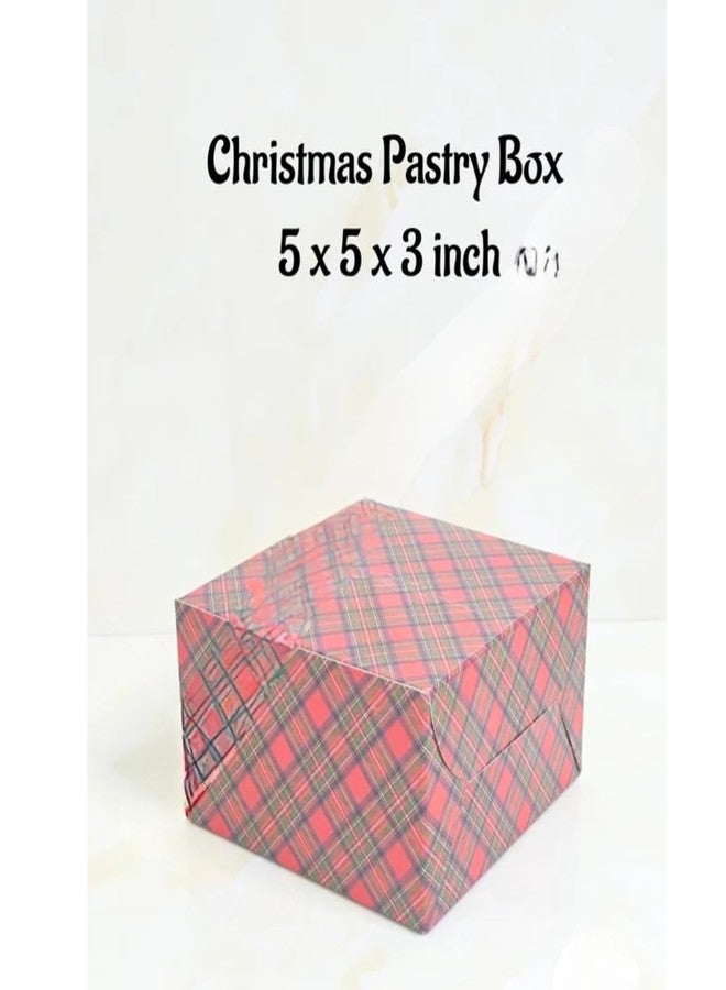 CAKE DECOR Red & Blue Checks Christmas Design Pastry Box - 5x5x3(Pack of 10 Pcs) - Image 4