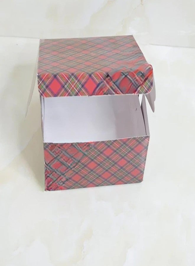 CAKE DECOR Red & Blue Checks Christmas Design Pastry Box - 5x5x3(Pack of 10 Pcs) - Image 1