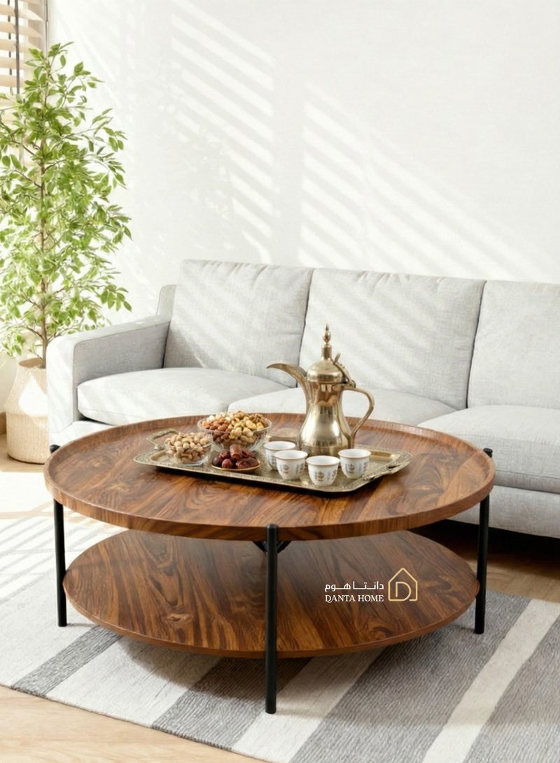 DANTA HOME Round coffee table with two tops, modern design in wood with sturdy metal legs, center table for the living room - brown - Image 1