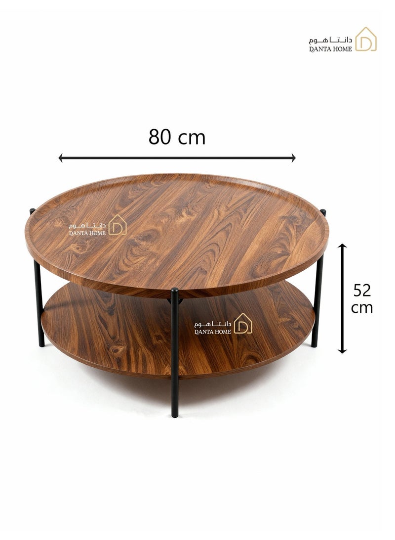 DANTA HOME Round coffee table with two tops, modern design in wood with sturdy metal legs, center table for the living room - brown - Image 4