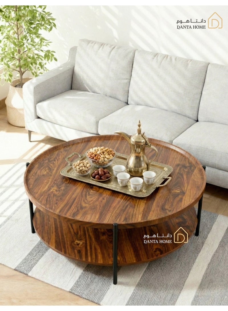 DANTA HOME Round coffee table with two tops, modern design in wood with sturdy metal legs, center table for the living room - brown - Image 2
