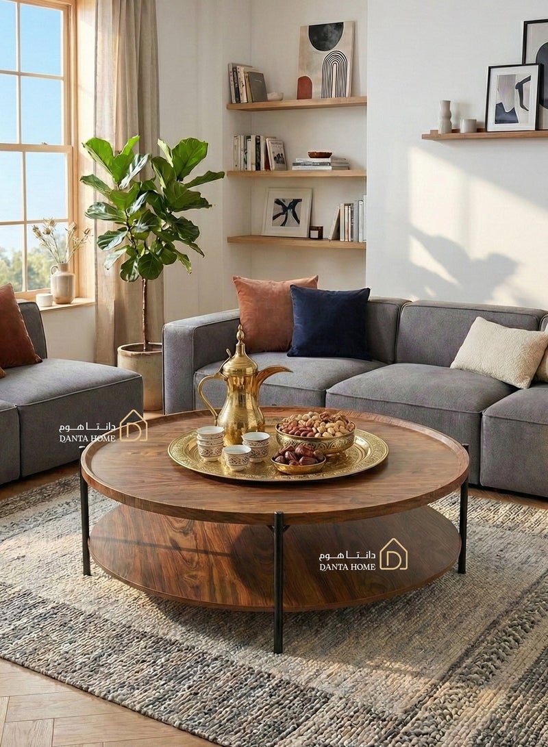 DANTA HOME Round coffee table with two tops, modern design in wood with sturdy metal legs, center table for the living room - brown - Image 3