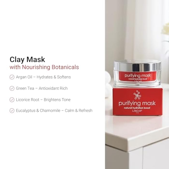 LifeCell Purifying Clay Mask – Deep Cleansing Facial Mask with Argan Oil, Green Tea, and Licorice Root – Exfoliates, Tightens Pores & Revitalizes Skin – 75ml - Image 4