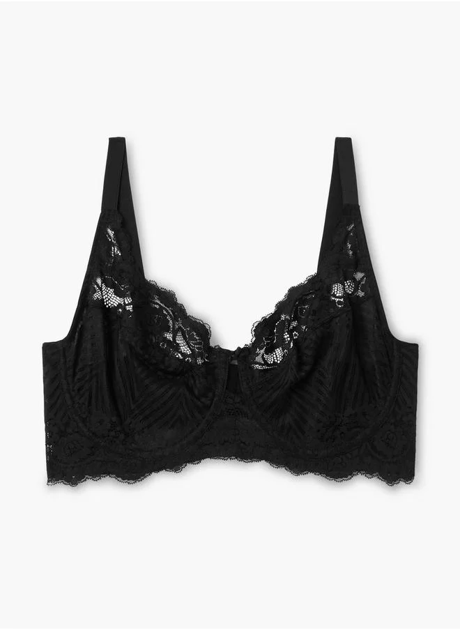 Aadaraya Aadaraya Laced Bra with Hook and Eye Closure