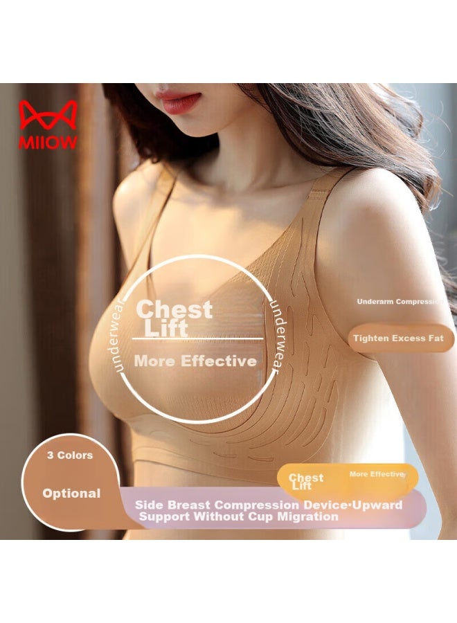 MIIOW Miiow Soft Support Bra For Women, Lift And Push-up, Anti-sagging, Seamless, Wireless, Sexy, Small Breast, Push-up Brassiere, Coffee Color, Size M - Image 1