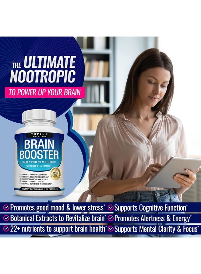 Toplux مكمل دماغي نوتروبيك – حبوب دماغية فيتامين مع DMAE، باكوبا مونييري، L-جليوتامين، للرجال والنساء، 60 كبسولة، تغذية - Image 3