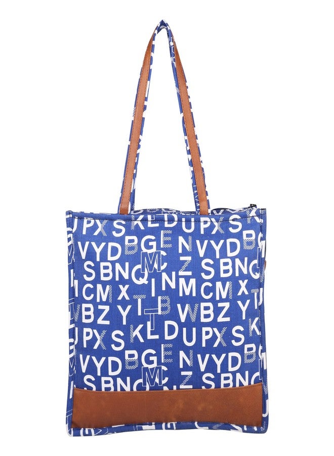 ENSAC Premium Cotton Tote Bag for Women, Stylish Handbag for women with Zip Closure | Fit for Office Bag, College, Travel Use | Handcrafted in India (Cutwork-tote-big) (Alpha-Blue) - Image 1
