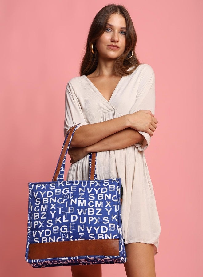 ENSAC Premium Cotton Tote Bag for Women, Stylish Handbag for women with Zip Closure | Fit for Office Bag, College, Travel Use | Handcrafted in India (Cutwork-tote-big) (Alpha-Blue) - Image 4