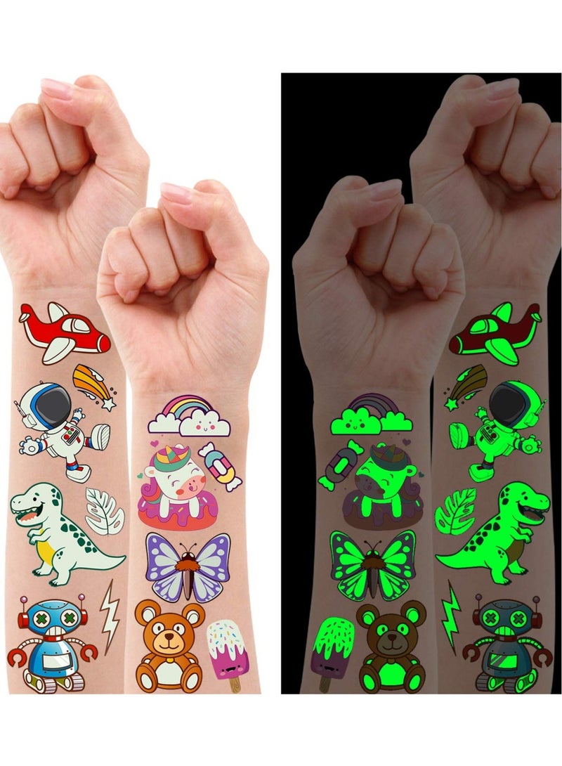 SYOSI 30 Sheets Luminous Temporary Tattoos Mixed Styles Tattoos Stickers with Unicorn Mermaid Dinosaur Outer Space Fake Tattoo Sticker Birthday Decorations Party Favors Supplies for Kids - Image 1