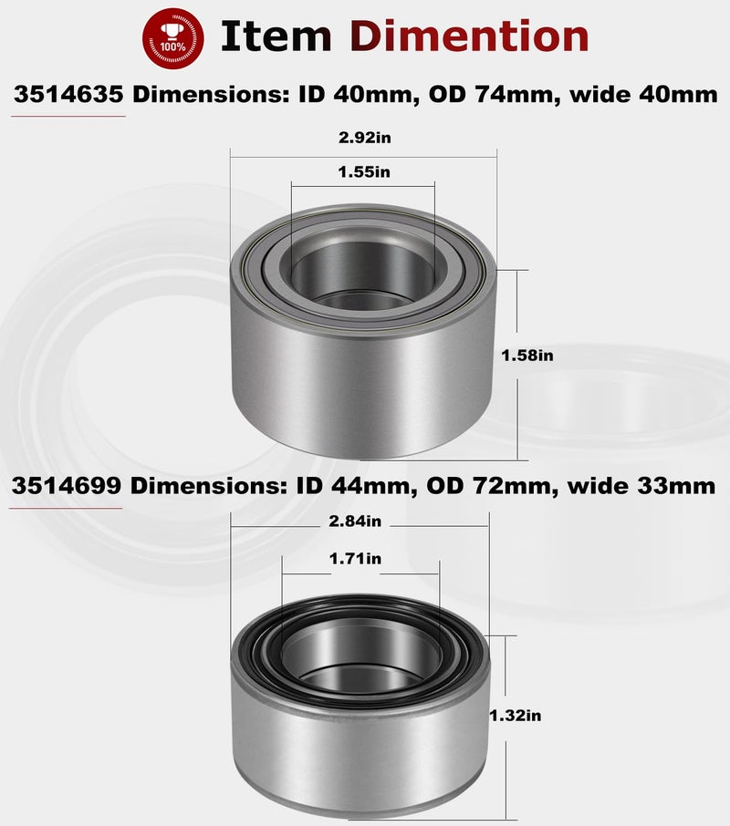 Camoo for Polaris Ranger 900 1000 XP Wheel Bearings 2013-2019 Front and Rear (4) Crew Replace 3514635, 3514699 - Image 4