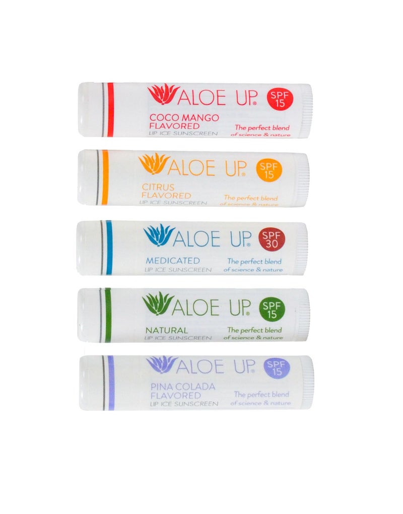 Aloe Up Lip Ice - Lip Balm 5-Pack - Includes SPF 15 Lip Balms and an SPF 30 Medicated Lip Balm - With Natural Moisturizing Oils and Hydrating Aloe Vera Gel - Alcohol-Free - Assorted Lip Care Pack - Image 1