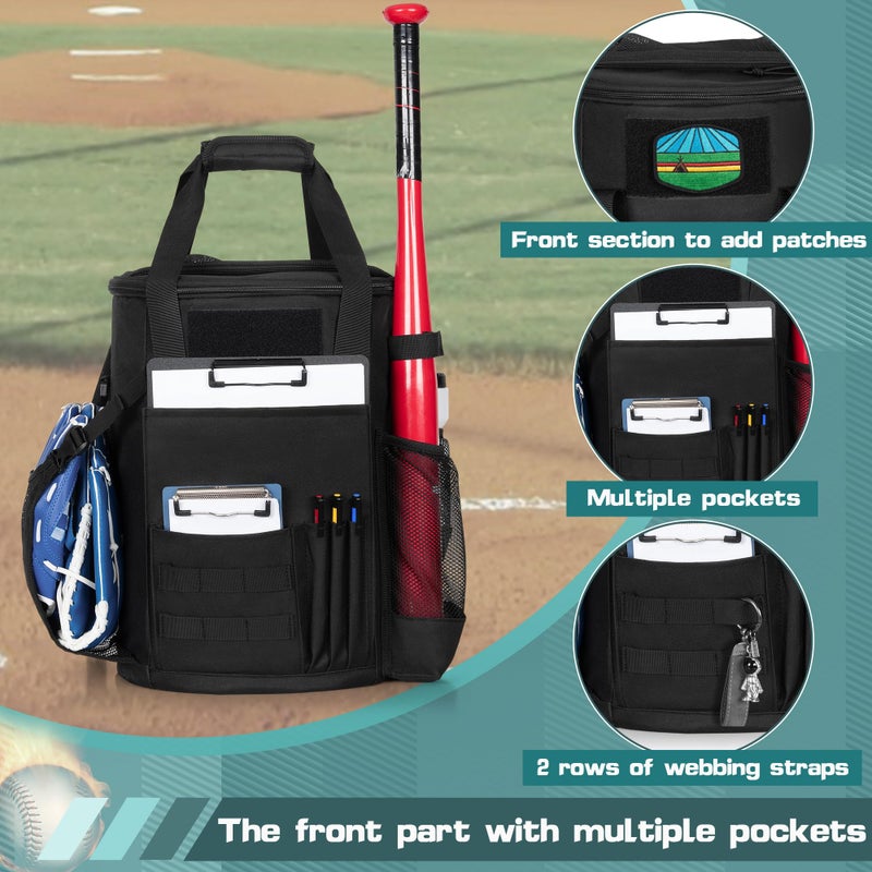 Smasrob Baseball Coaches Bag Fits 6 Gallon Ball Bucket, Baseball Bucket Bag with Backpack and Shoulder Straps, Black - Image 2
