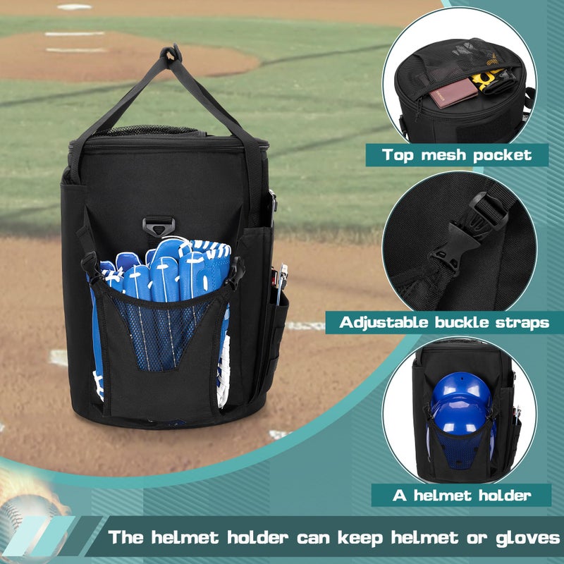 Smasrob Baseball Coaches Bag Fits 6 Gallon Ball Bucket, Baseball Bucket Bag with Backpack and Shoulder Straps, Black - Image 3
