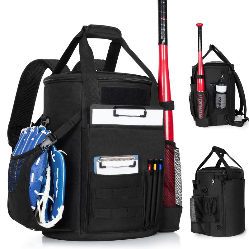 Smasrob Baseball Coaches Bag Fits 6 Gallon Ball Bucket, Baseball Bucket Bag with Backpack and Shoulder Straps, Black - Image 1