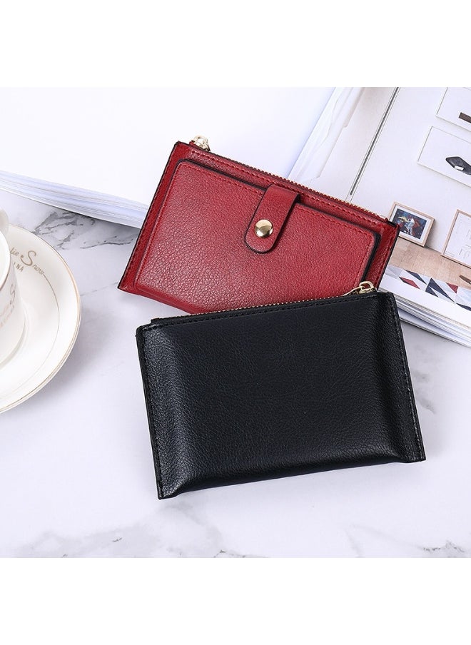Generic - Fashion Ultra-thin Wallet Women's Short Zipper Simple Multi-card Frosted Solid Color Multi-function Portable Change Clip - Image 1