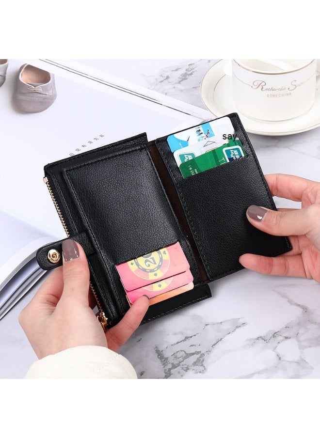 Generic - Fashion Ultra-thin Wallet Women's Short Zipper Simple Multi-card Frosted Solid Color Multi-function Portable Change Clip - Image 1