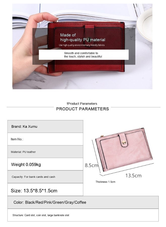 Generic - Fashion Ultra-thin Wallet Women's Short Zipper Simple Multi-card Frosted Solid Color Multi-function Portable Change Clip - Image 1
