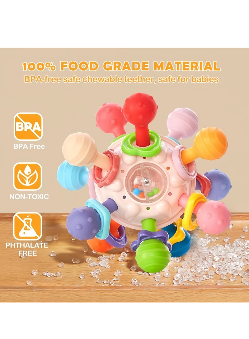 3-in-1 Baby Rattle/hand grab ball/teether,Baby Teething Toy,Rattles Toddlers Silicone Teether, Infants Montessori Sensory Toys,100% Bpa-Free Teether baby chewing toys for Boys and Girls, Babies  Gif - Image 3