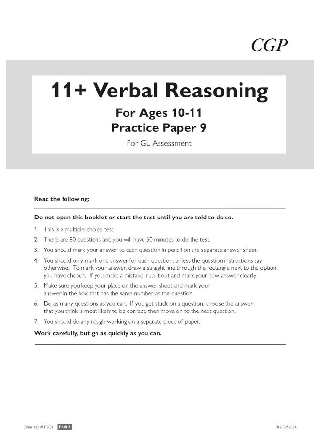 11+ GL Verbal Reasoning Practice Papers: Ages 10-11 - Pack 3 (with Parents' Guide & Online Edition) - Image 3