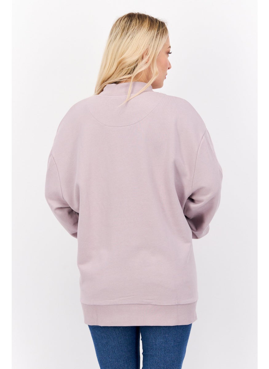 ESPRIT Women Funnel Neck Textured Long Sleeves Sweatshirt, Mouve  - Image 3