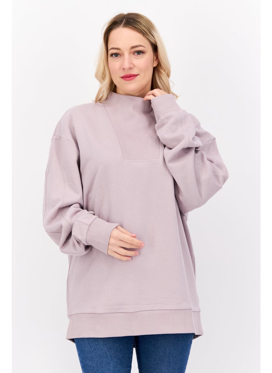 ESPRIT Women Funnel Neck Textured Long Sleeves Sweatshirt, Mouve  - Image 1