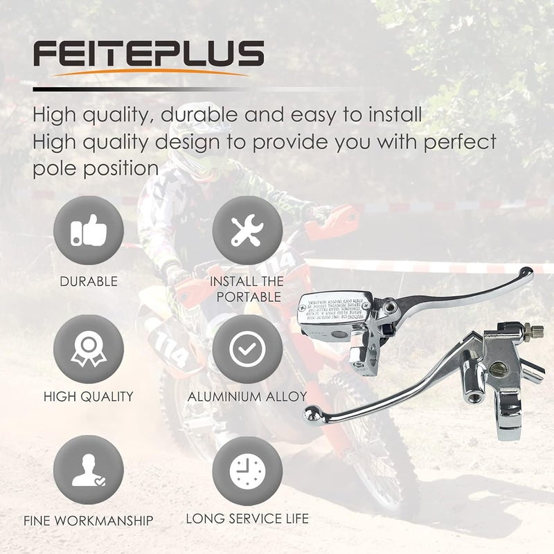 Feiteplus مجموعة ذراع الفرامل وذراع القابض من فيتبلس 1" كروم لدراجة نارية ATV - Image 2