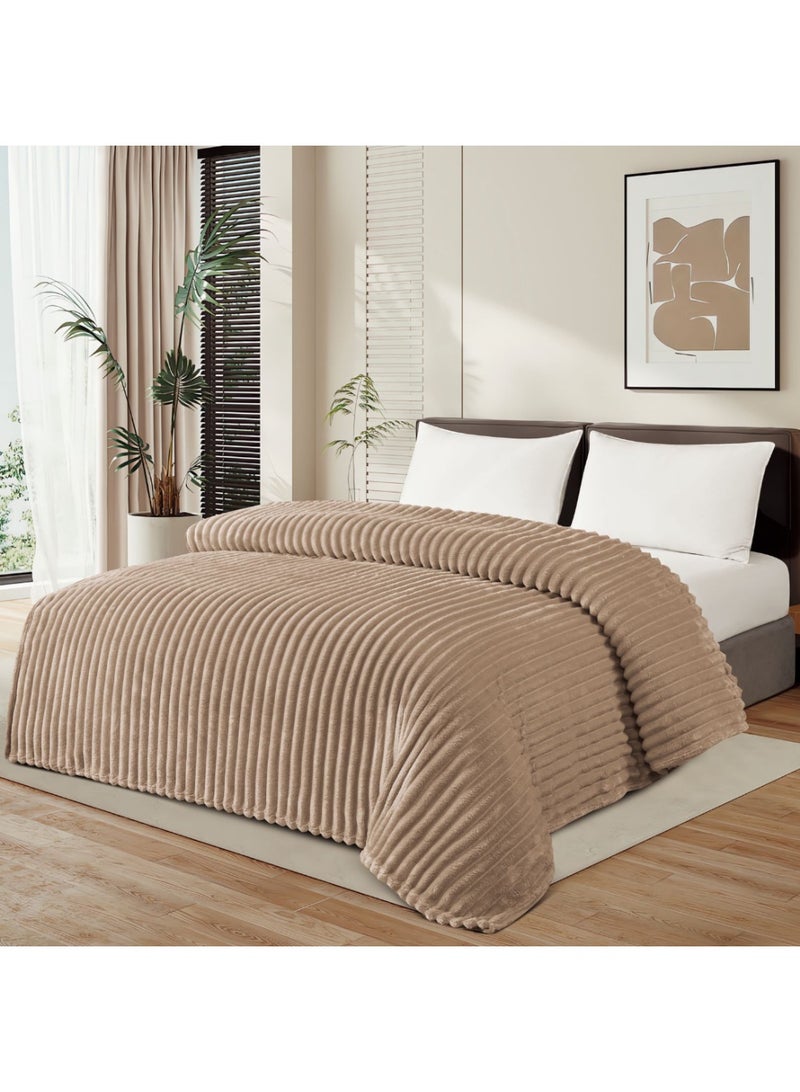 MingLi Soft and Warm 1500 grams Striped Flannel Blanket - Versatile Double Size Blanket (220x200 cm) for Bed, Sofa, and All Seasons - Image 1