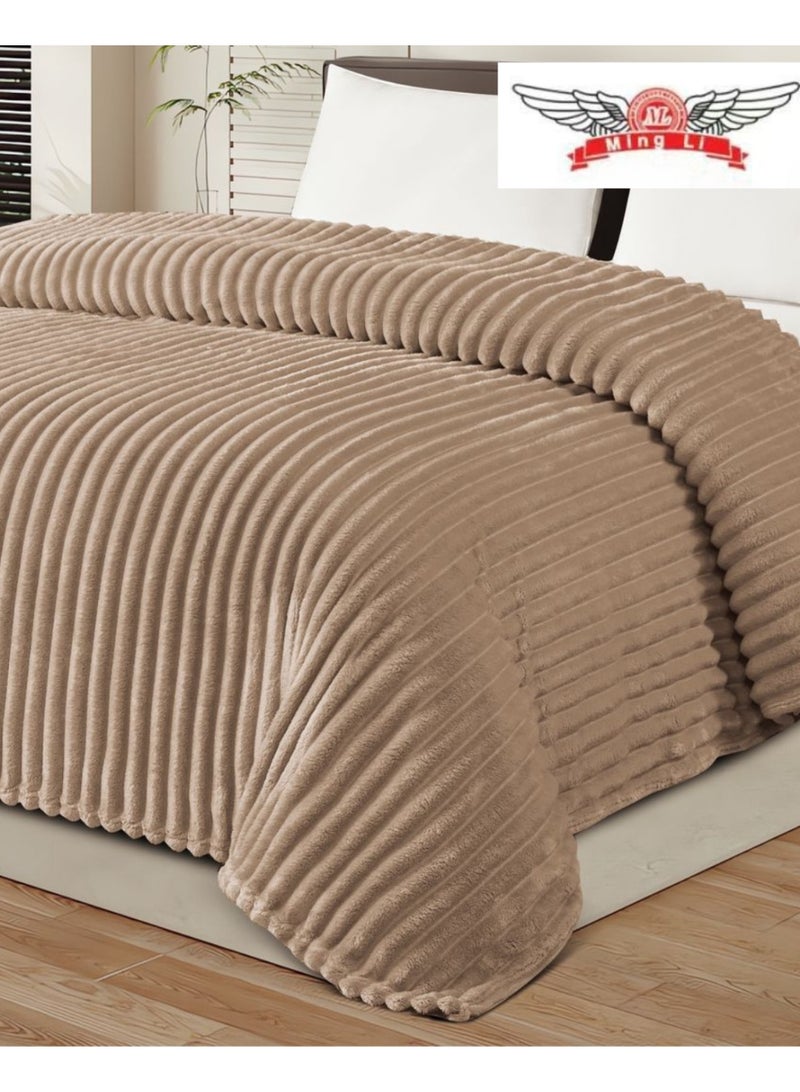 MingLi Soft and Warm 1500 grams Striped Flannel Blanket - Versatile Double Size Blanket (220x200 cm) for Bed, Sofa, and All Seasons - Image 2
