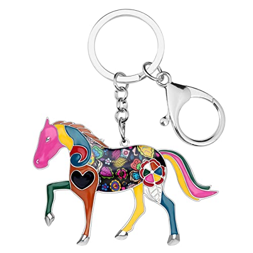 BONSNY Enamel Metal Horse Key chains For Women Girls Gifts Car Purse Animal Pendant Charms toy (Multicoloured) - Image 1
